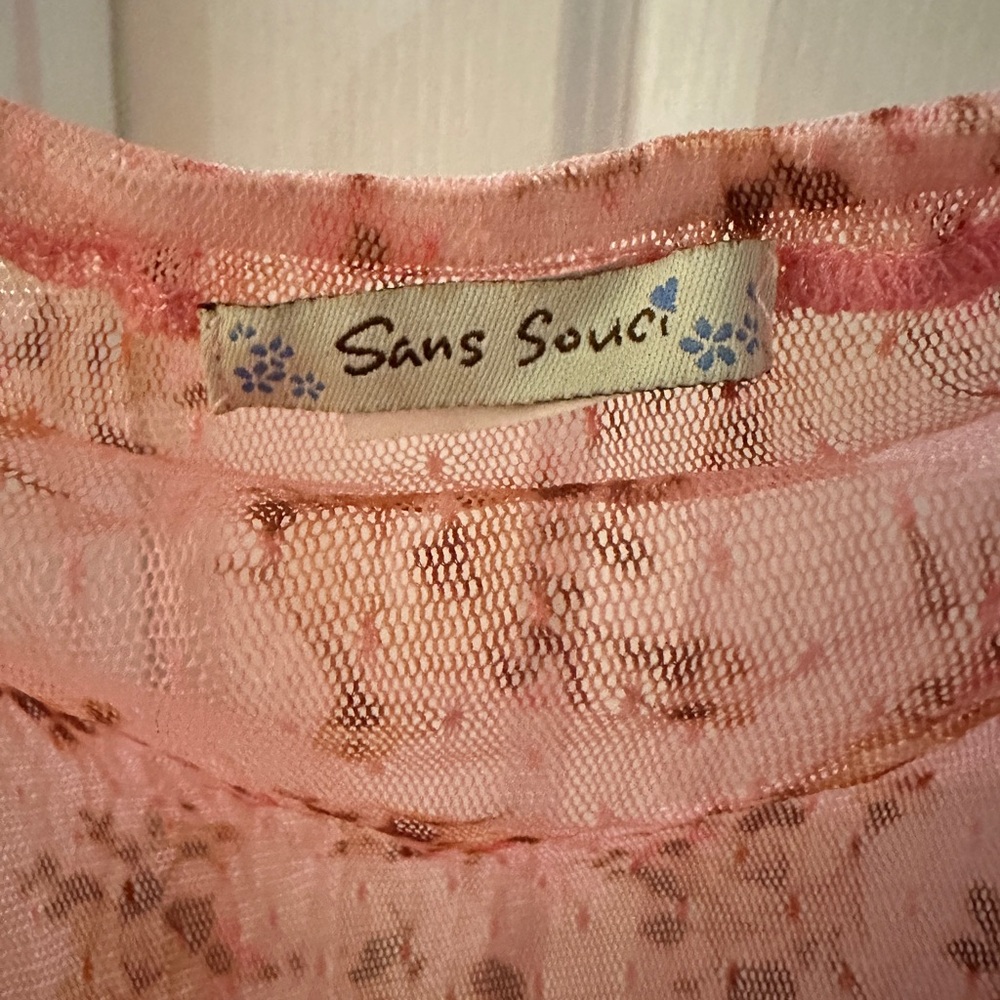 San souci pink mesh floral whimsical top size medium - Picture 3 of 4